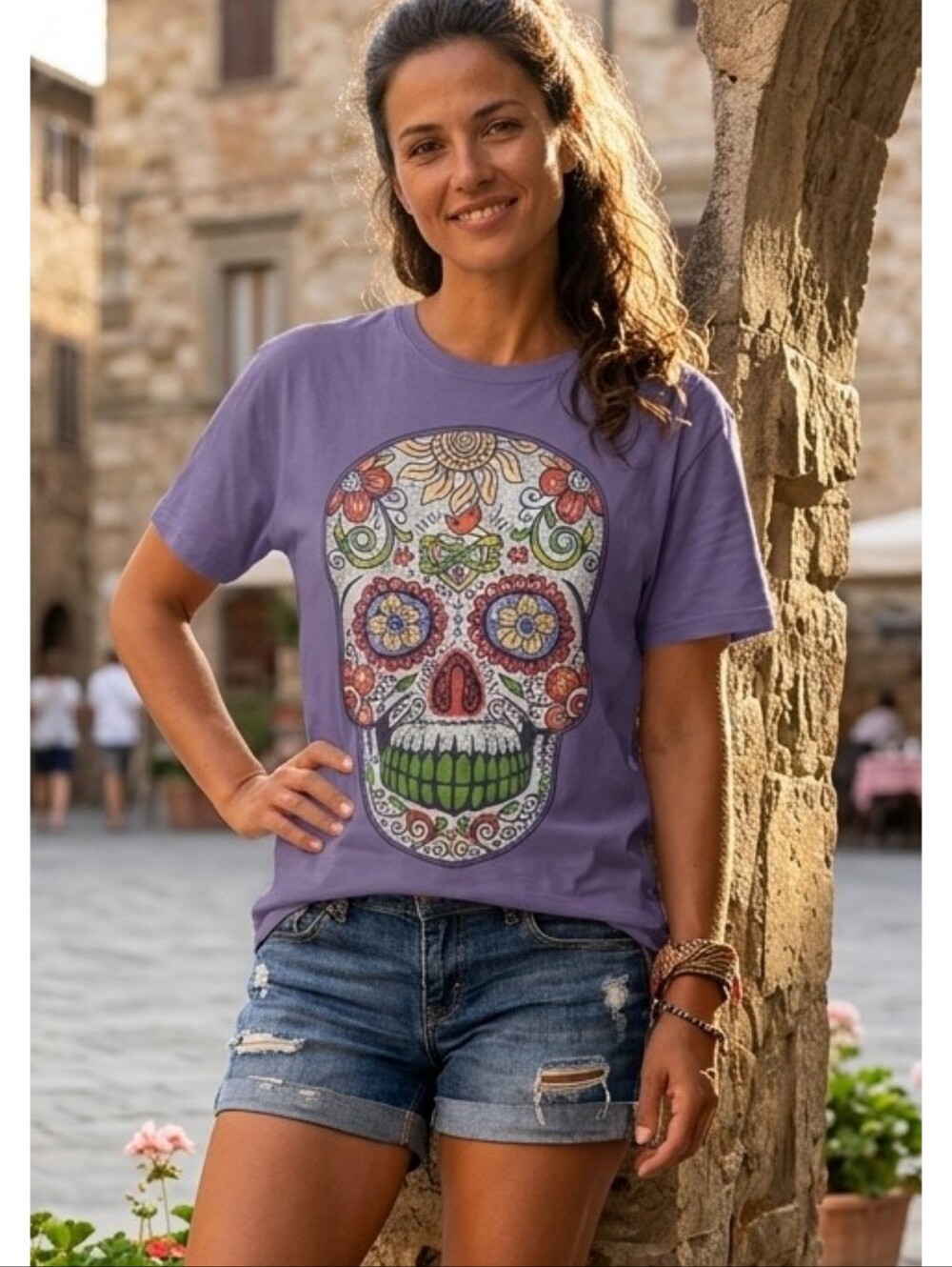 Dia De Los Muertos Sugar skull Graphic tee Purple Size M